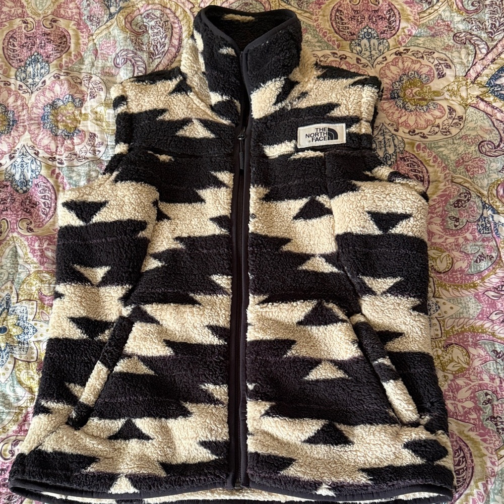 The North Face Black and White Patterned Fleece Vest